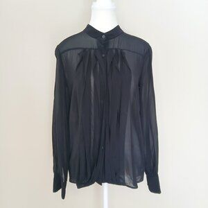 Theory Tailored Pleated Sheer Silk Blouse Size Medium
